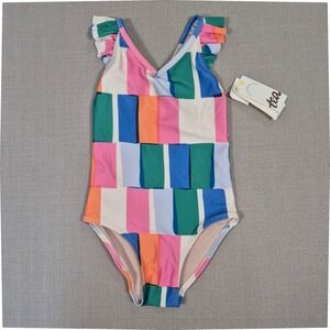 Tea Collection Ruffle One-Piece Swimsuit Copacabana Tile Multi Girls Size 5 NWT